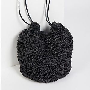 Black vegan leather and straw bag NWOT
